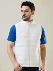 White Sleeveless Bomber Jacket
