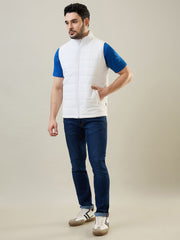 White Sleeveless Bomber Jacket