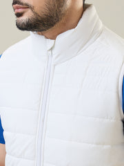 White Sleeveless Bomber Jacket