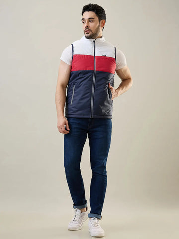 Navy Cut & Sew Sleeveless Jacket Tim Paris