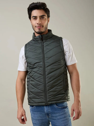 Olive Green Self Design Jacket Tim Paris