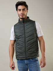 Olive Green Self Design Jacket