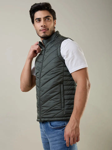 Olive Green Self Design Jacket Tim Paris