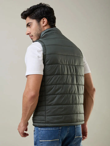 Olive Green Self Design Jacket Tim Paris