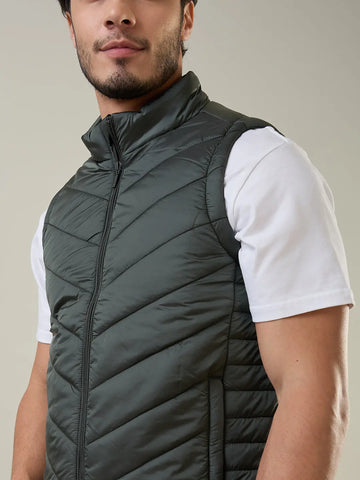 Olive Green Self Design Jacket Tim Paris