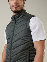 Olive Green Self Design Jacket