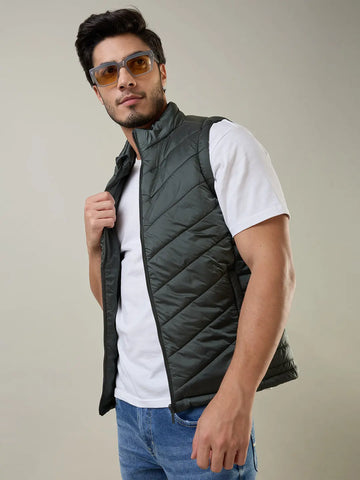 Olive Green Self Design Jacket Tim Paris
