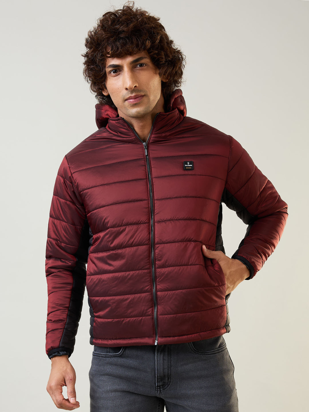 Maroon Solid Puffer Jacket