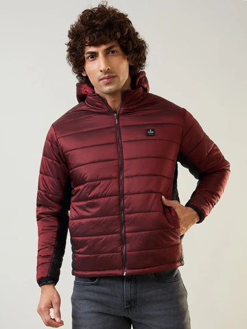 Maroon Solid Puffer Jacket Tim Paris