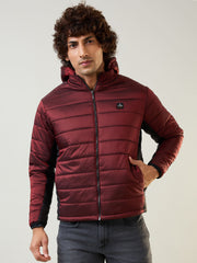 Maroon Solid Puffer Jacket