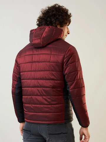 Maroon Solid Puffer Jacket Tim Paris