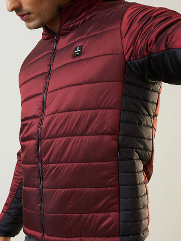 Maroon Solid Puffer Jacket Tim Paris