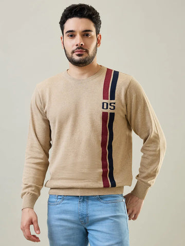Beige Self Design Regular Fit Pullover Tim Paris
