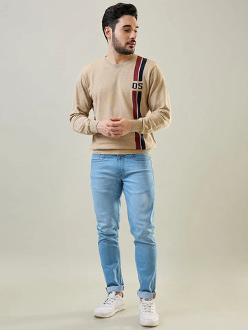 Beige Self Design Regular Fit Pullover Tim Paris