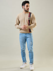 Beige Self Design Regular Fit Pullover