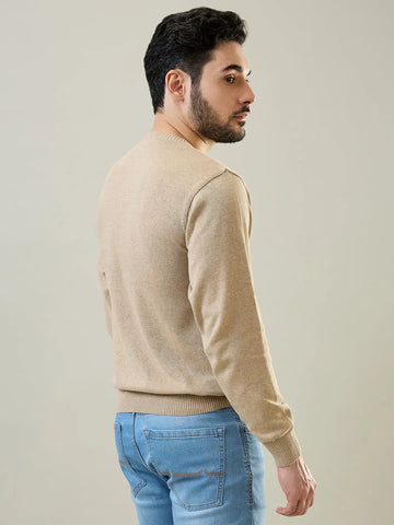 Beige Self Design Regular Fit Pullover Tim Paris