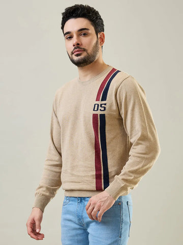 Beige Self Design Regular Fit Pullover Tim Paris