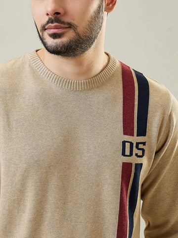 Beige Self Design Regular Fit Pullover Tim Paris