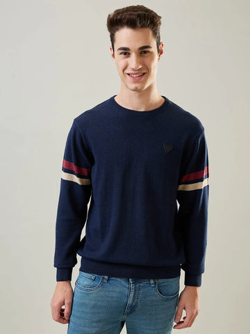 Navy Melange Jacquard Pullover Tim Paris