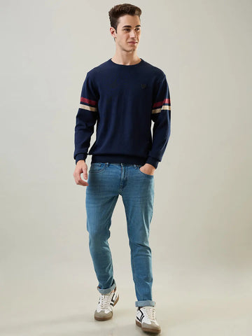 Navy Melange Jacquard Pullover Tim Paris