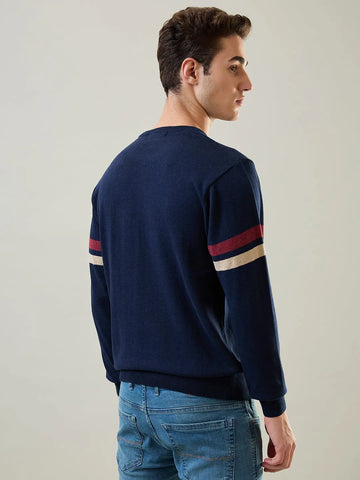 Navy Melange Jacquard Pullover Tim Paris