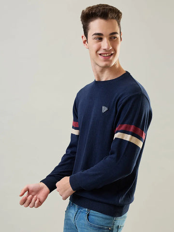 Navy Melange Jacquard Pullover Tim Paris