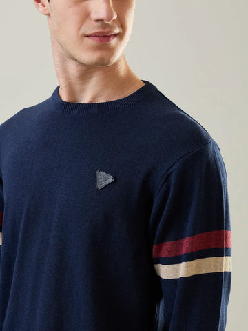 Navy Melange Jacquard Pullover Tim Paris