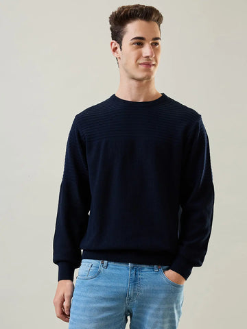 Navy Solid Structured Pullover Tim Paris