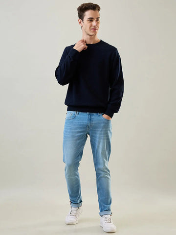 Navy Solid Structured Pullover Tim Paris