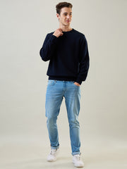 Navy Solid Structured Pullover