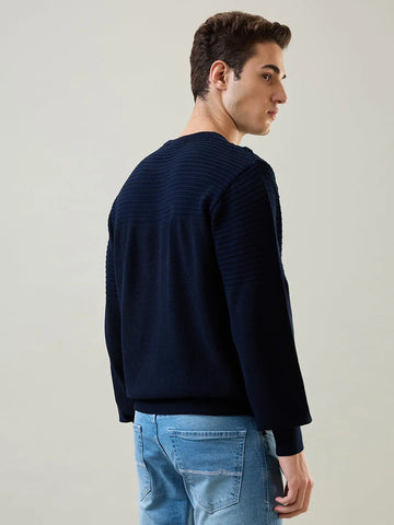 Navy Solid Structured Pullover Tim Paris