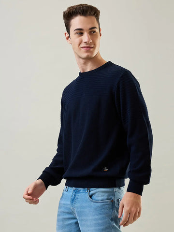 Navy Solid Structured Pullover Tim Paris