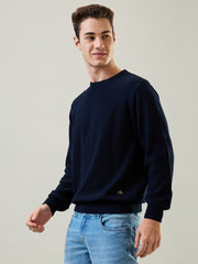Navy Solid Structured Pullover