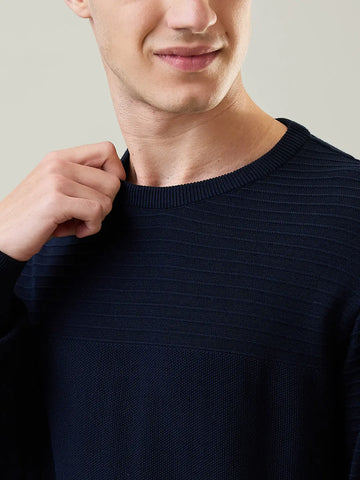 Navy Solid Structured Pullover Tim Paris