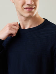 Navy Solid Structured Pullover