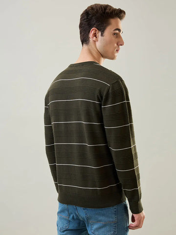 Olive Striped Regular Fit Pullover Tim Paris