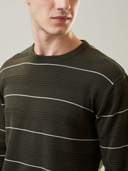 Olive Striped Regular Fit Pullover
