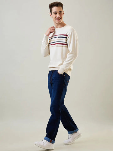 Egret Round Neck Striped Pullover Tim Paris