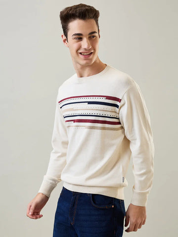 Egret Round Neck Striped Pullover Tim Paris