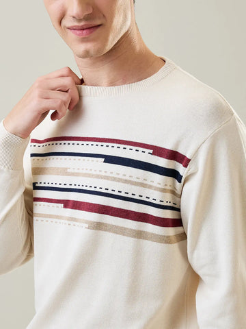 Egret Round Neck Striped Pullover Tim Paris