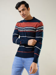 Blue Striped Regular Fit Pullover
