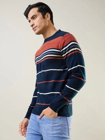 Blue Striped Regular Fit Pullover Tim Paris