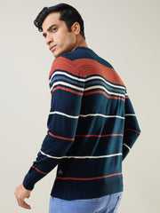 Blue Striped Regular Fit Pullover