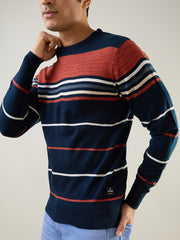 Blue Striped Regular Fit Pullover