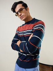 Blue Striped Regular Fit Pullover