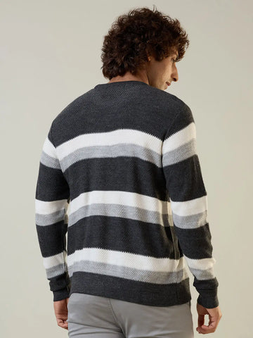 Black Melange Striped Regular Fit Pullover Tim Paris