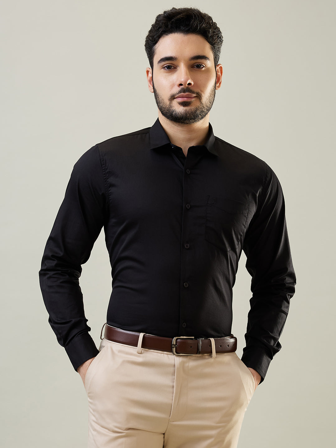 Black Solid Regular Fit Shirt