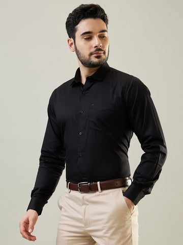 Black Solid Regular Fit Shirt TIM PARIS