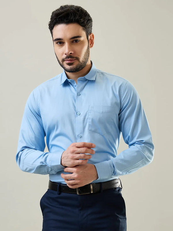 Sky Blue Solid Formal Shirt Tim Paris