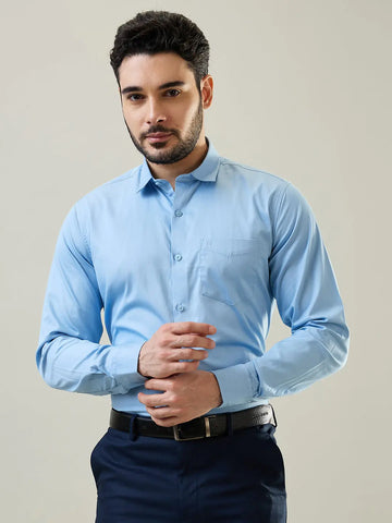 Sky Blue Solid Formal Shirt Tim Paris